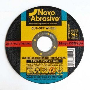 круги відрізне по металу 14A (115x1x22,23) NovoAbrasive PROFI (WM11510) 79-WM11510 фото